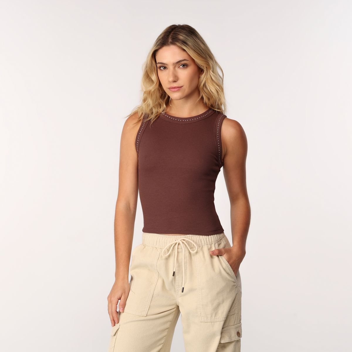 SYBILLA - Top esqueleto Mujer con Tachas Sin mangas de Algodón Sybilla 