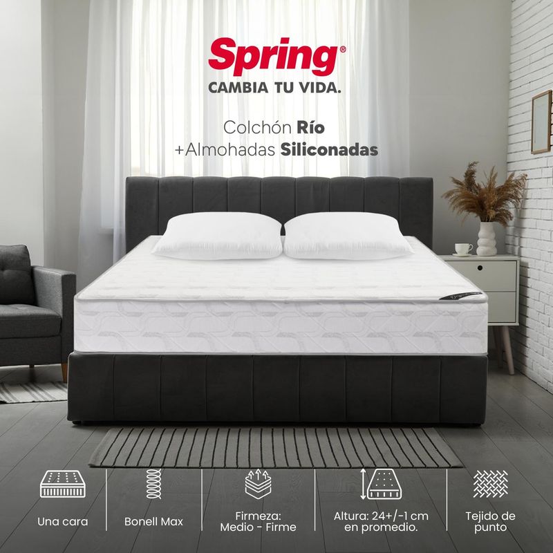 COLCHONES SPRING - Colchon Doble Firmeza Intermedio Resortes RIO 140 cm x 190 cm Almohadas Colchon Spring