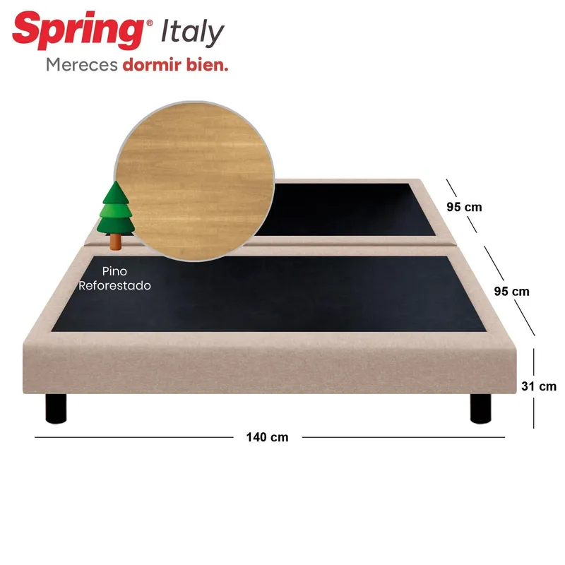 COLCHONES SPRING - Colchón Spring Doble Con Base Cama Firmeza Suave Ortopédico Resortado Nativo 140 x 190 cm + 2 Almohadas + Protector