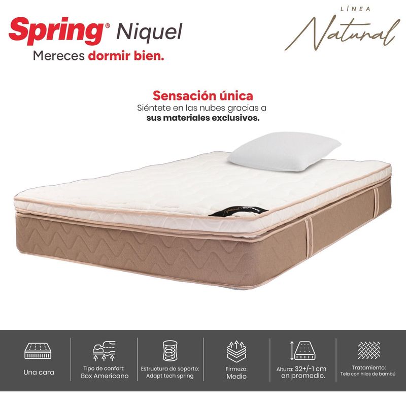 COLCHONES SPRING - Colchon Semidoble Firmeza Intermedio Resortes Pocket NIQUEL 120 cm x 190 cm Almohadas Colchon Spring