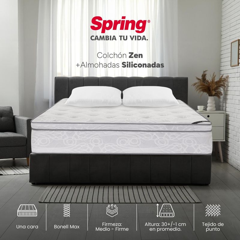 COLCHONES SPRING - Colchon Queen Firmeza Intermedio Resortes ZEN 160 cm x 190 cm Almohadas Colchon Spring