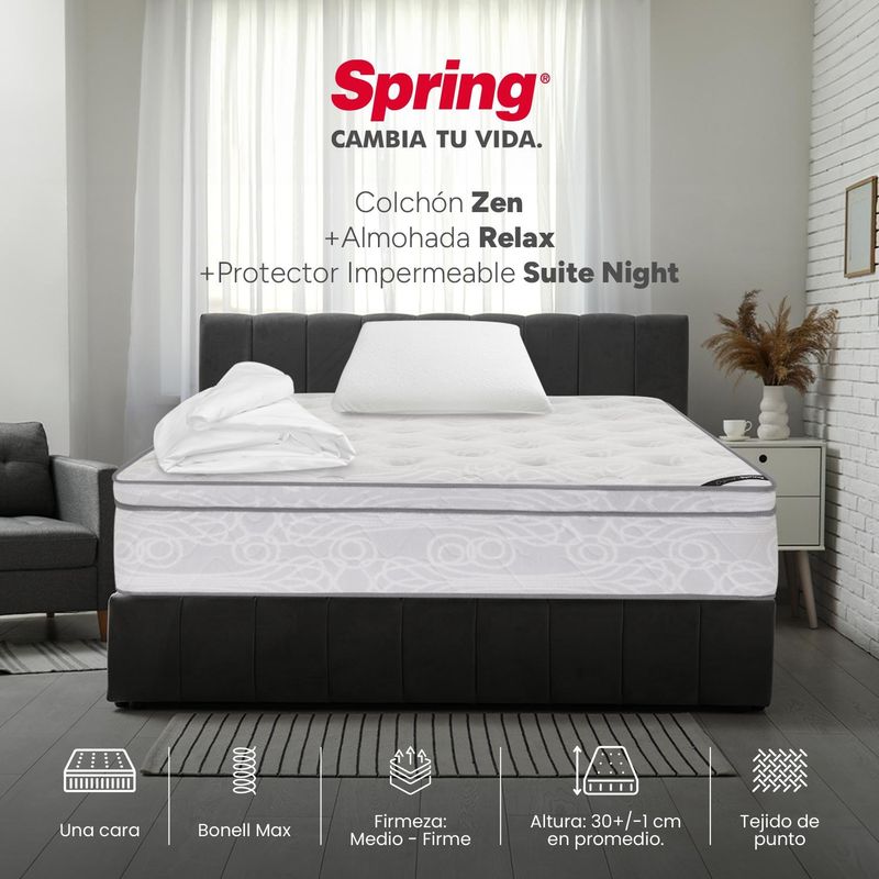 COLCHONES SPRING - Colchón Spring Sencillo Firmeza Media Ortopédico Resortado Zen 100 x 190 cm + Almohada + Protector
