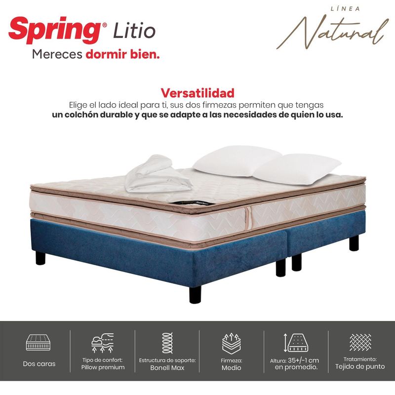 COLCHONES SPRING - Colchon con base cama King Firmeza Intermedio Resortes TELURIO 200 cm x Colchón+ Protector + Almohada Colchones Spring