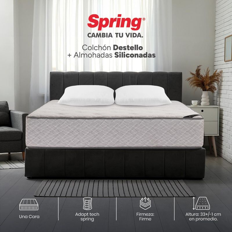 COLCHONES SPRING - Colchón Spring King Firme Ortopédico Resortado Destello 200 x 200 cm + 2 Almohadas