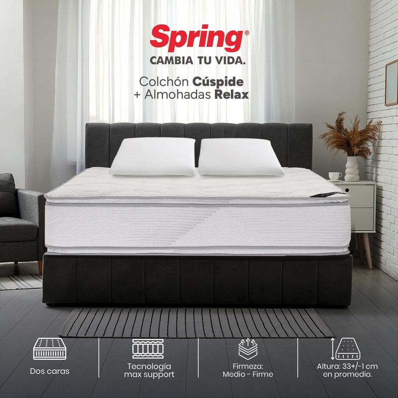 COLCHONES SPRING - Colchón Spring Queen Firme Espumado Cuspide 160 x 190 cm + 2 Almohadas