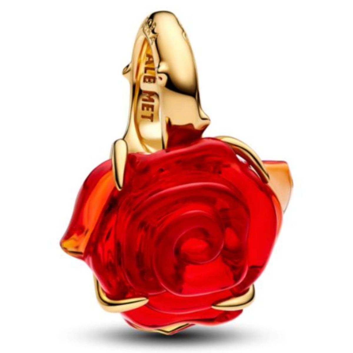 PANDORA - Charm Colgante Rosa Encantada De La Bella y La Bestia De Disney Recubrimiento en Oro 14K