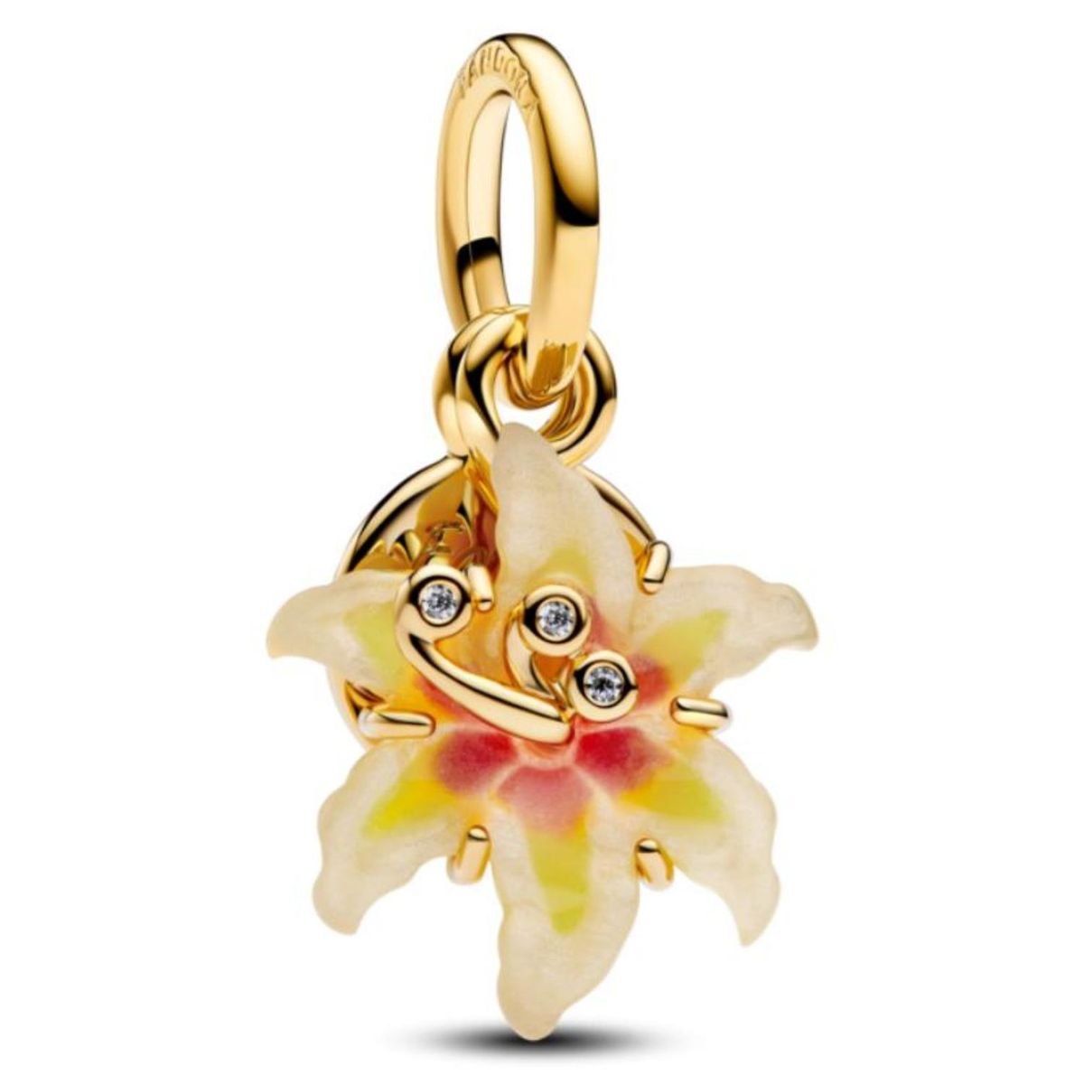 PANDORA - Charm Flor De Gota De Sol Enredada Que Brilla En La Oscuridad De Disney Recubrimiento en Oro 14K