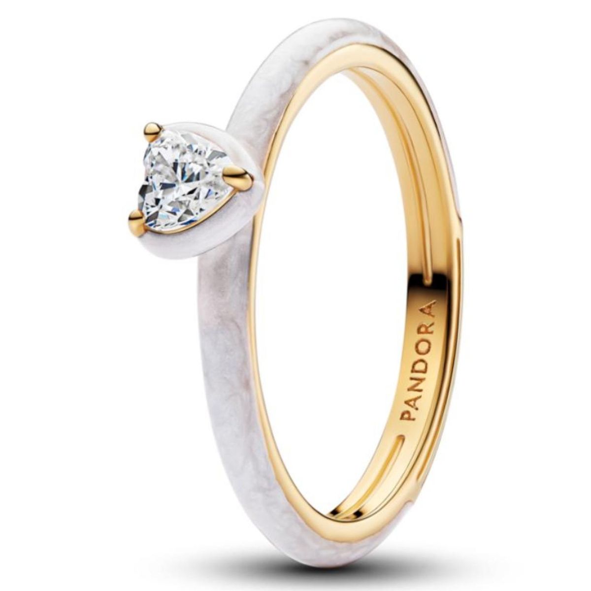 PANDORA - Anillo Corazón Chakra Blanco Recubrimiento en Oro 14K