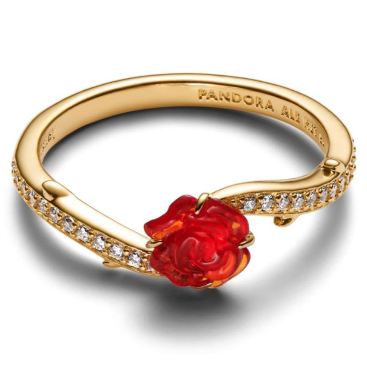 PANDORA - Anillo Rosa Encantada De La Bella y La Bestia De Disney Recubrimiento en Oro 14K