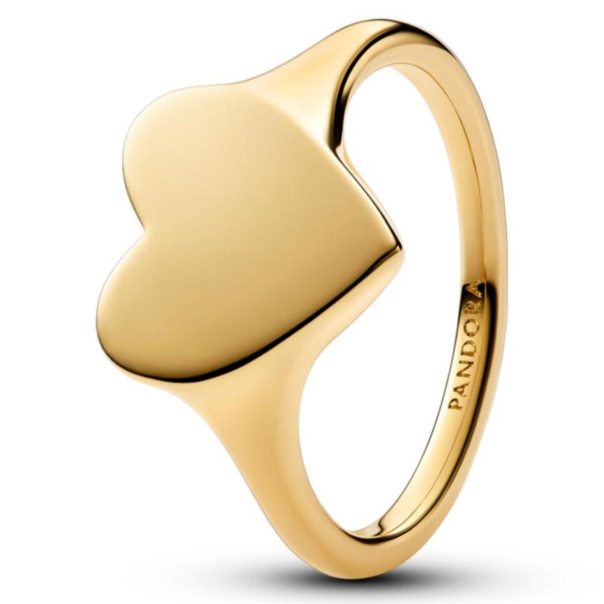 PANDORA - Anillo Corazón Grabable Dorado Recubrimiento en Oro 14K