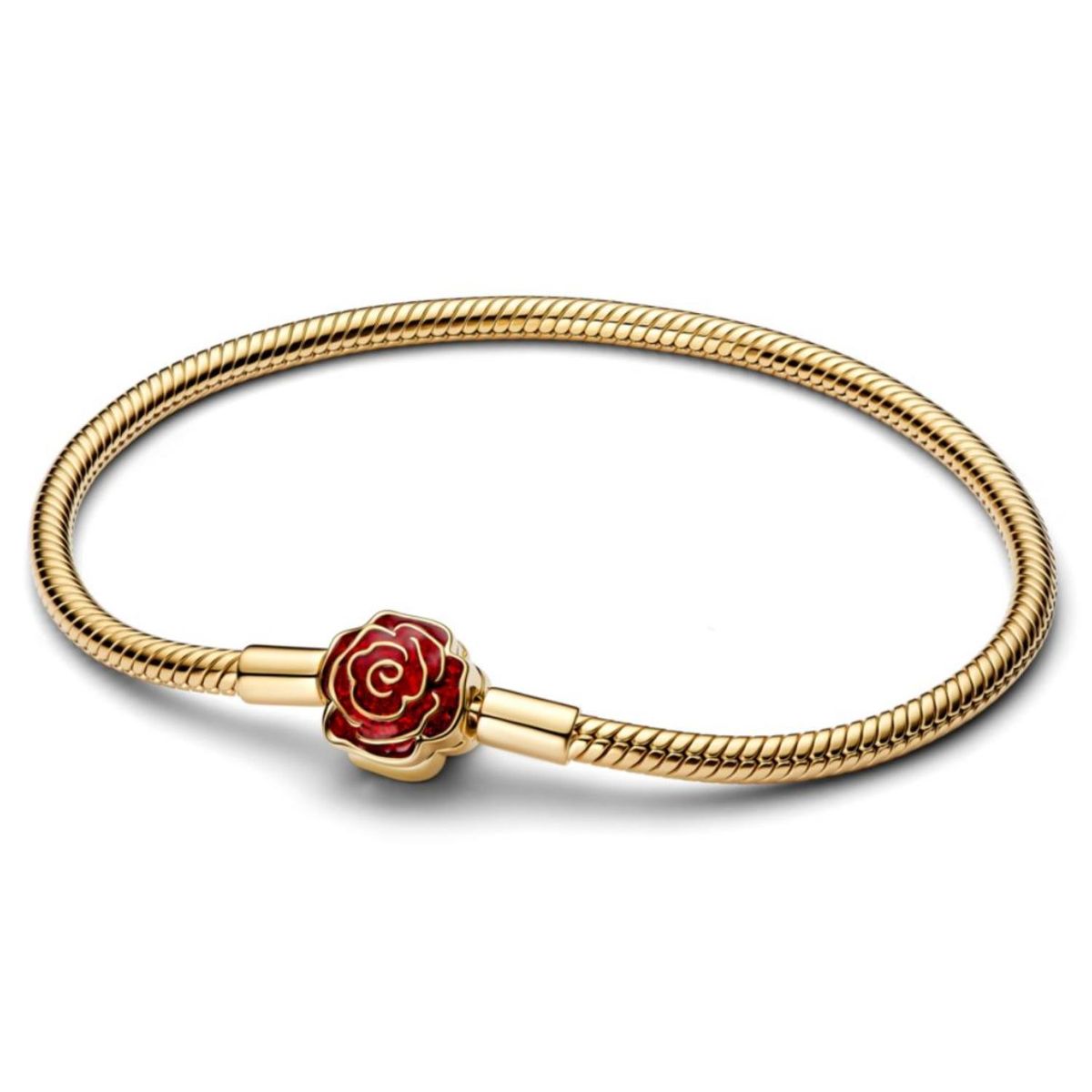 PANDORA - Brazalete De Cadena De Serpiente Rosa Encantada De La Bella y La Bestia De Disney Recubrimiento en Oro 14K