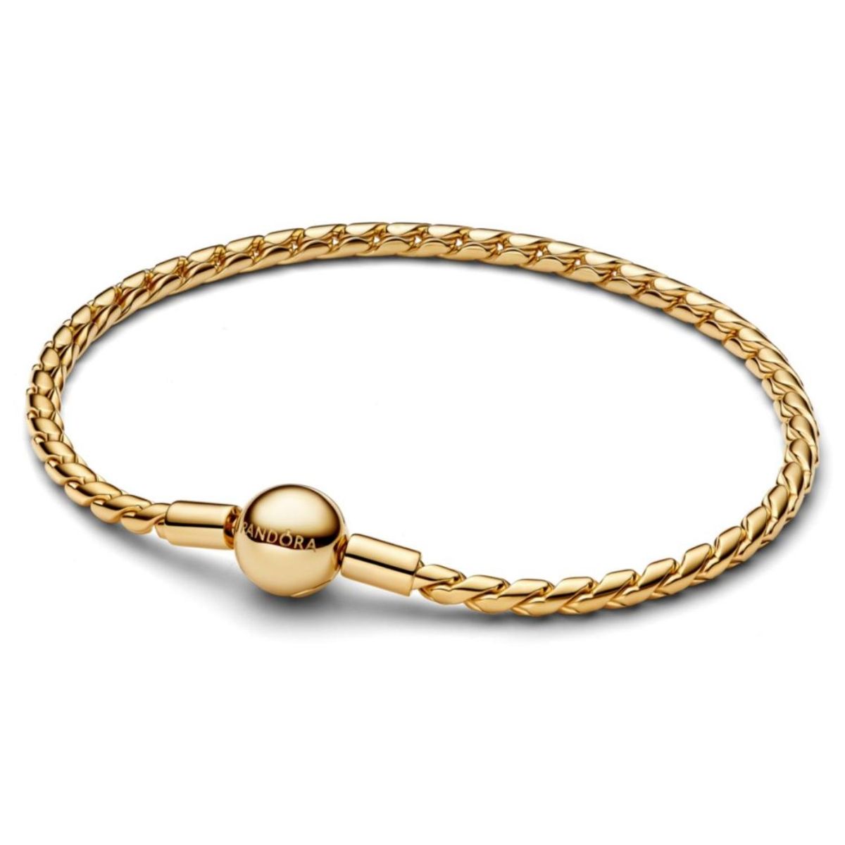 PANDORA - Brazalete De Cadena Trenzada Con Broche Redondo Dorado Recubrimiento en Oro 14K