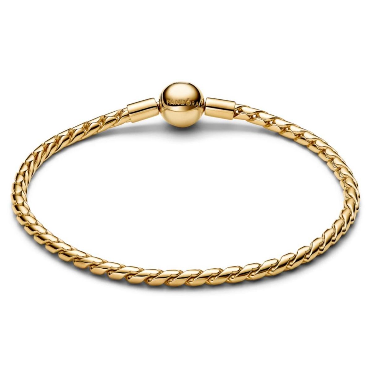 PANDORA - Brazalete De Cadena Trenzada Con Broche Redondo Dorado Recubrimiento en Oro 14K