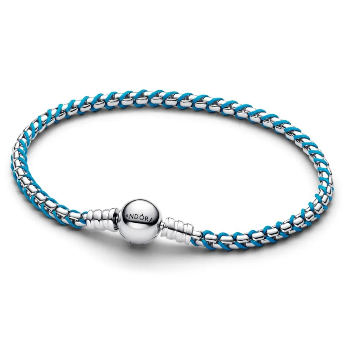 PANDORA - Brazalete Cadena Caja Cordón Azul Pandora Plata Esterlina