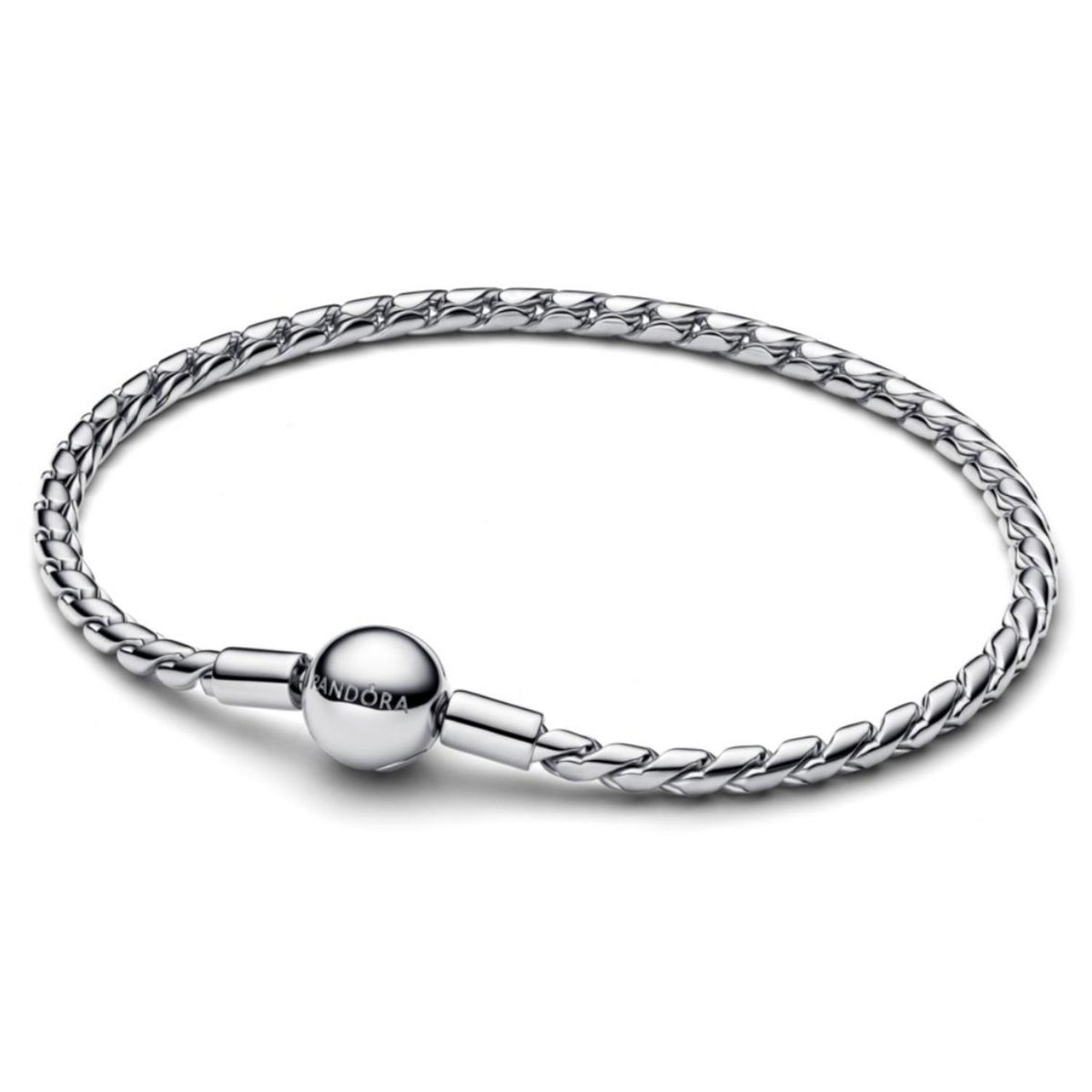 PANDORA - Brazalete De Cadena Trenzada Con Broche Redondo Plateado Pandora Plata Esterlina