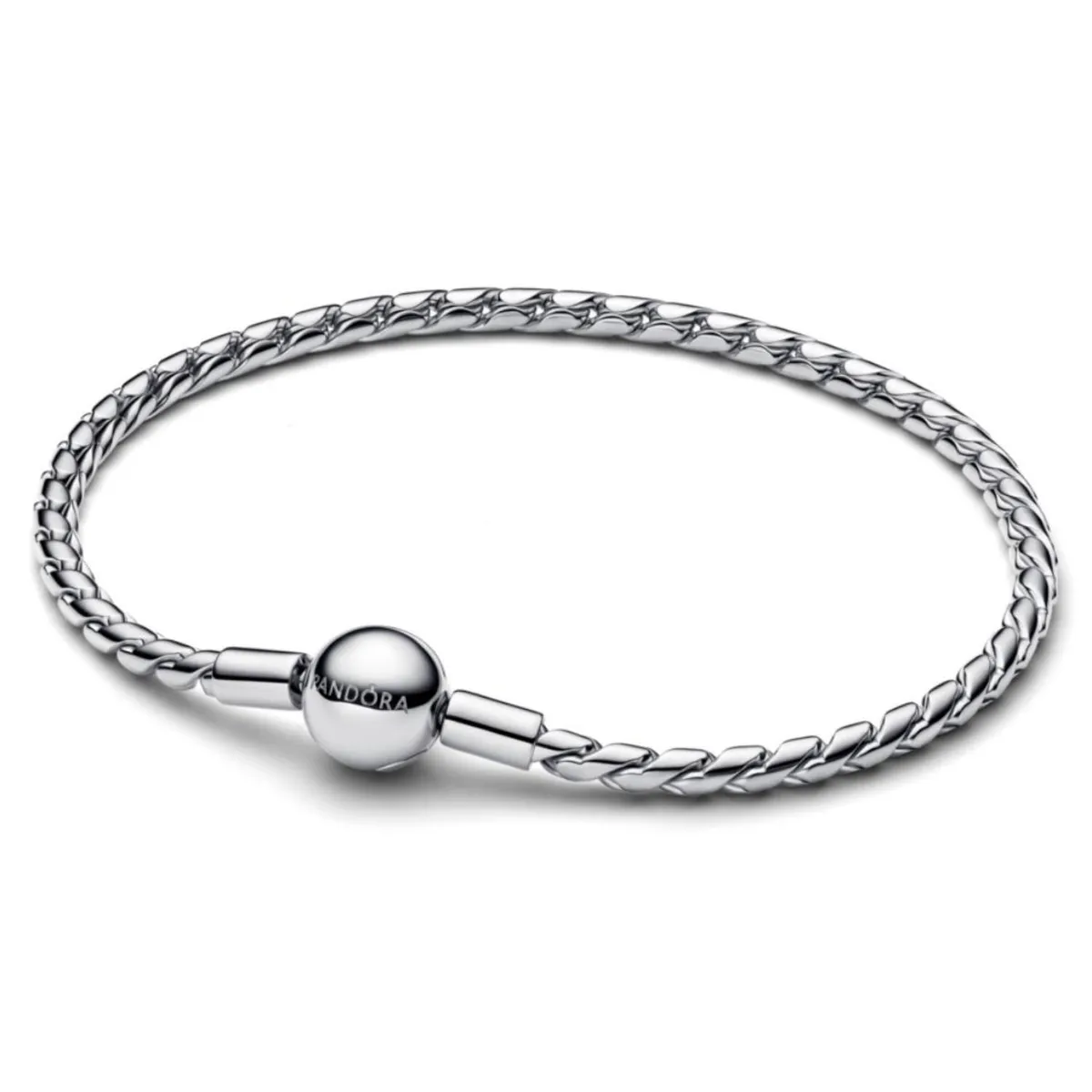 PANDORA - Brazalete De Cadena Trenzada Con Broche Redondo Plateado Pandora Plata Esterlina