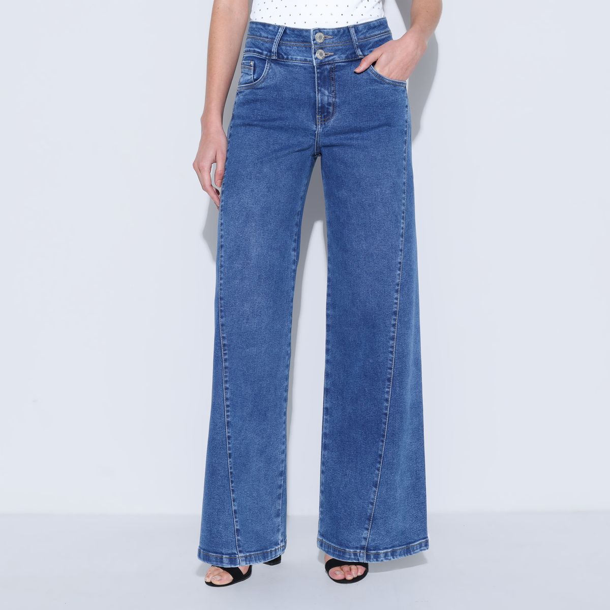 MOSSIMO - Jean Wide leg Mujer Tiro medio de Algodón Mossimo