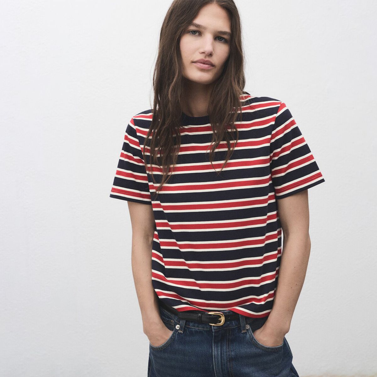 MANGO - Camiseta Mujer de Rayas Manga corta de Algodón MANGO