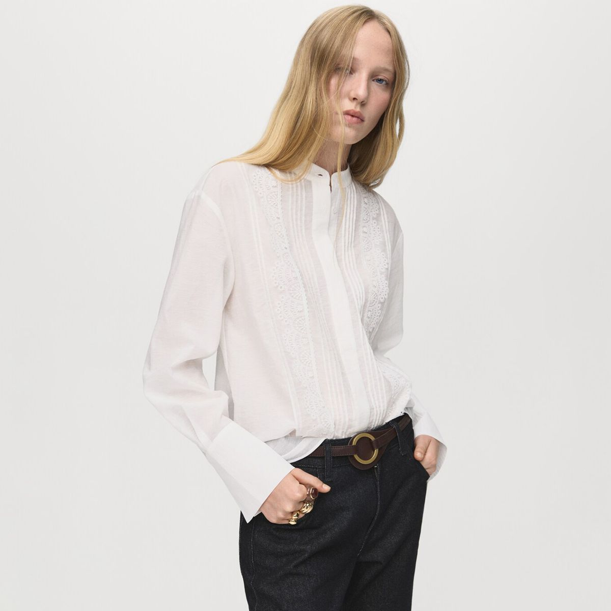 MANGO - Blusa Mujer Manga larga de Algodón MANGO