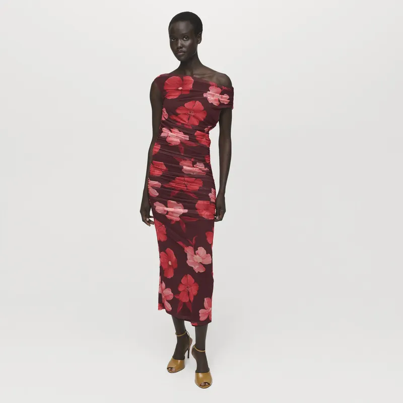 MANGO - Vestido Mujer Medio Casual con Flores MANGO