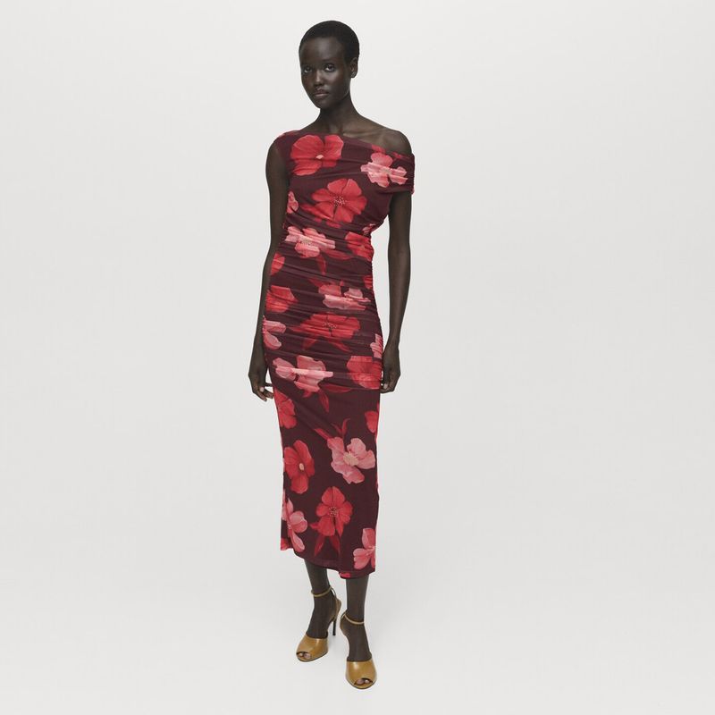 MANGO - Vestido Mujer Medio Casual con Flores MANGO