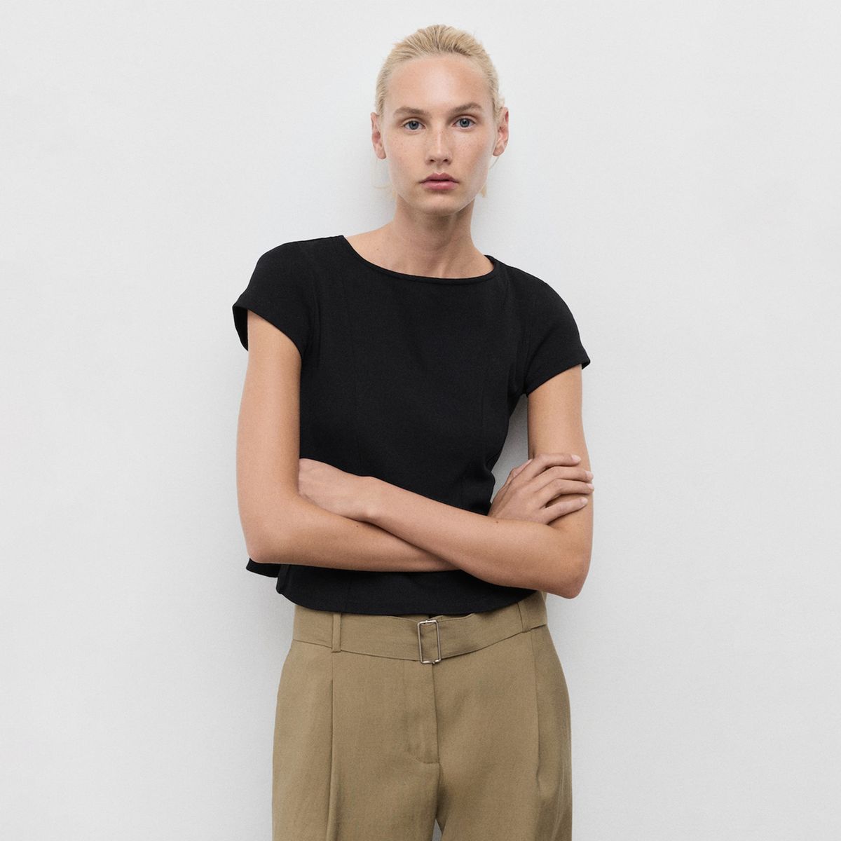 MANGO - Camiseta Mujer Tejido Manga corta de Algodón MANGO