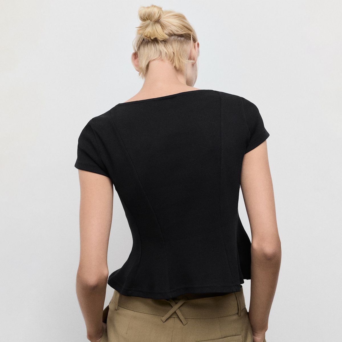 MANGO - Camiseta Mujer Tejido Manga corta de Algodón MANGO