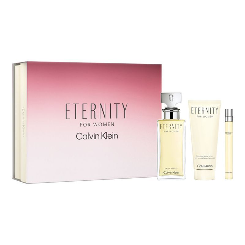 CALVIN KLEIN - Set de Perfume Mujer CALVIN KLEIN Incluye: Eternity 100ml (3.3oz) Eau de Parfum for Women - Eternity 100ml (3.3oz) Body Lotion for Women - Eternity 10ml (0.33oz) Eau de Parfum for Women