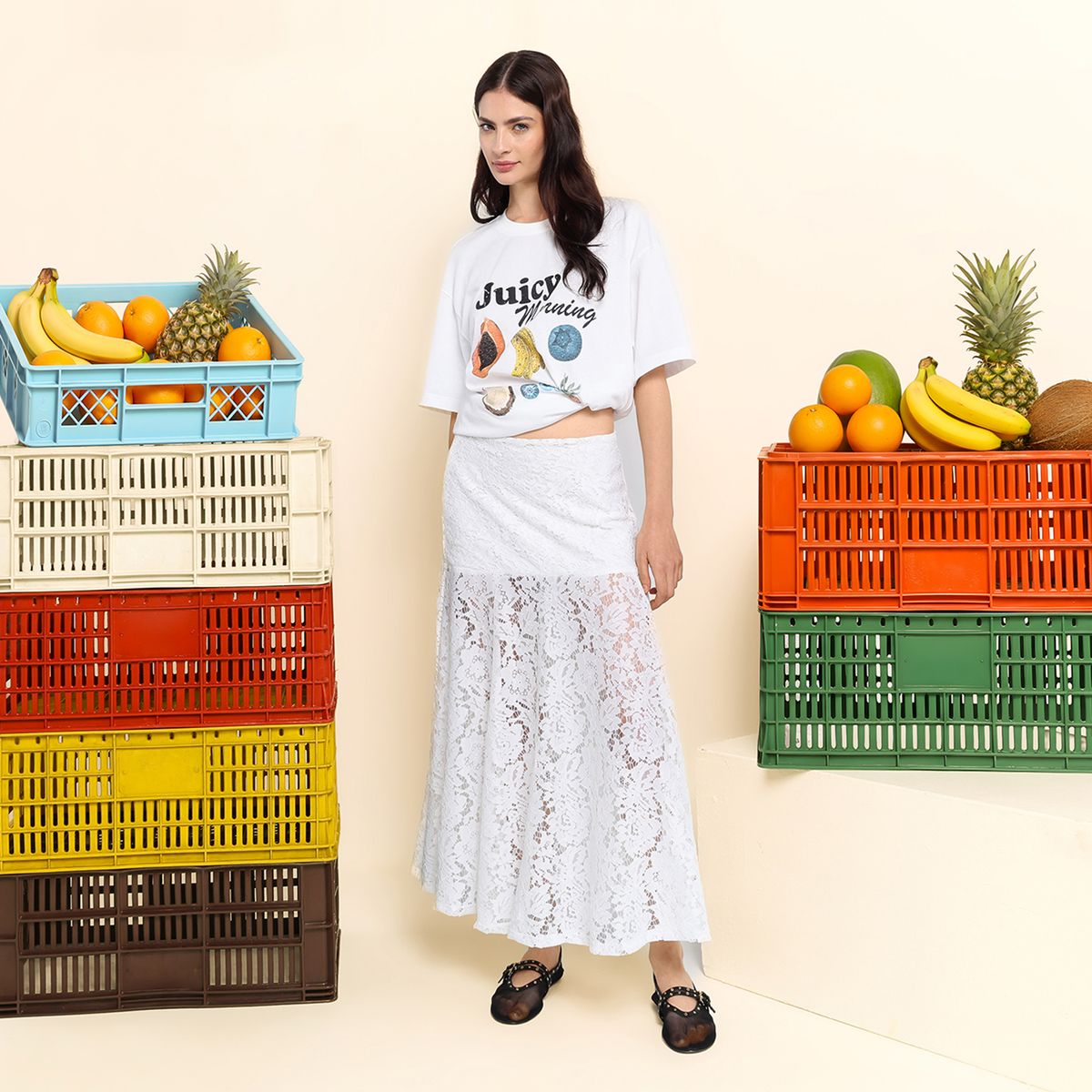 JOURNEY IN PAIRS X SYBILLA - Falda Maxi Mujer con Encaje de Nailon Sybilla 