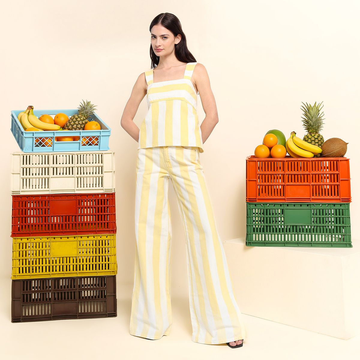 JOURNEY IN PAIRS X SYBILLA - Jean Wide leg Mujer de Rayas Tiro medio Sybilla 