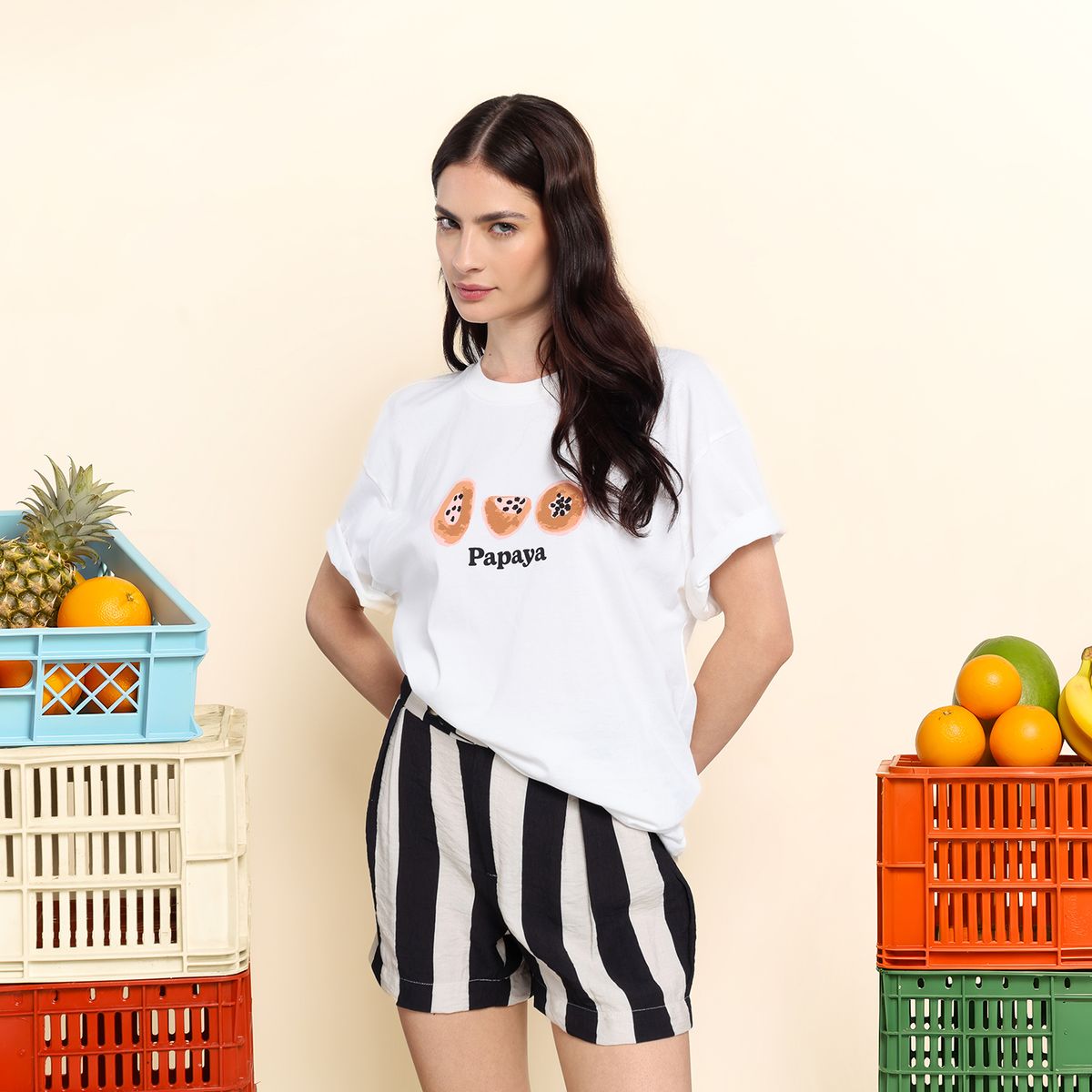 JOURNEY IN PAIRS X SYBILLA - Short Mujer de Rayas Tiro alto Sybilla 