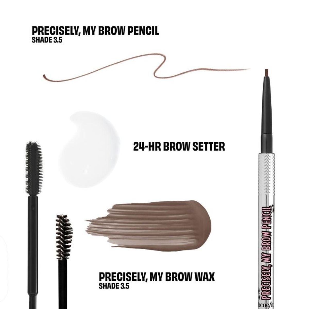 BENEFIT - Kit de cejas Browminoes: Lápiz de cejas + Cera con color voluminizadora + Gel transparente fijador  