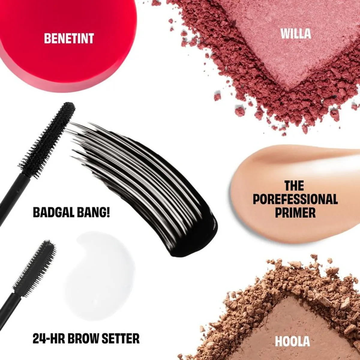 BENEFIT - Kit I spy beauty: Set maquillaje rostro completo (pestañina, rubor, bronceador, primer, tinta para labios y gel para cejas)