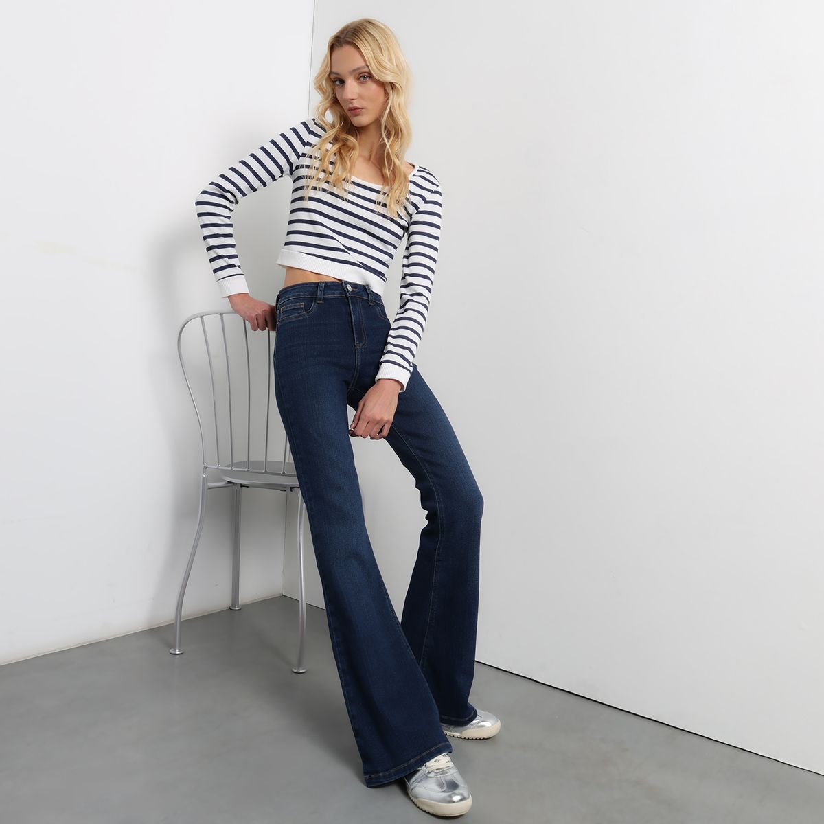 SYBILLA - Jean Flare Mujer Tiro alto Denim Sybilla