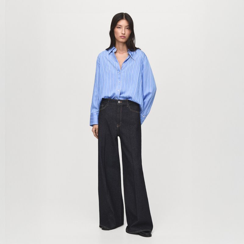 MANGO - Camisa Mujer de Rayas Manga larga de Viscosa Mango