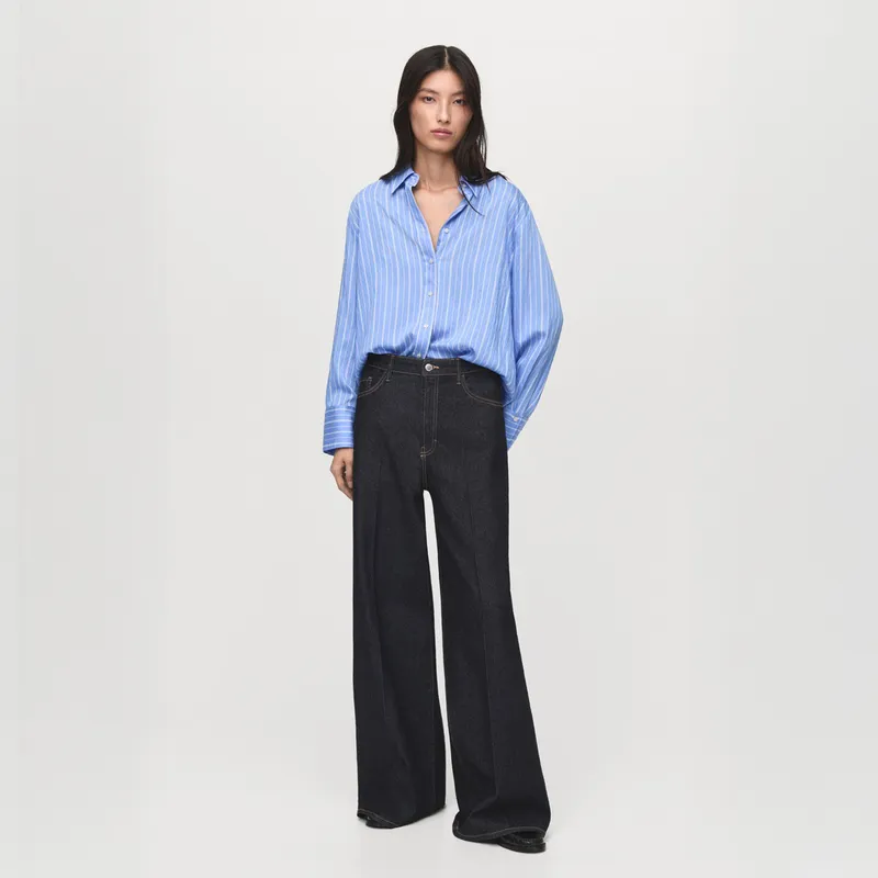 MANGO - Camisa Mujer de Rayas Manga larga de Viscosa Mango