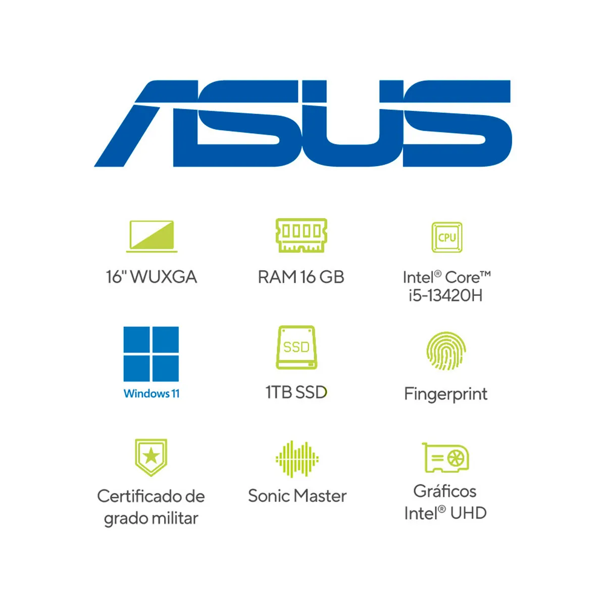 ASUS - Portátil ASUS Vivobook 16 | Intel Core i5 | 16 GB de RAM | 1TB SSD de almacenamiento | Windows 11 |16 Pulgadas |X1605VA-MB2013W |  Computador portátil