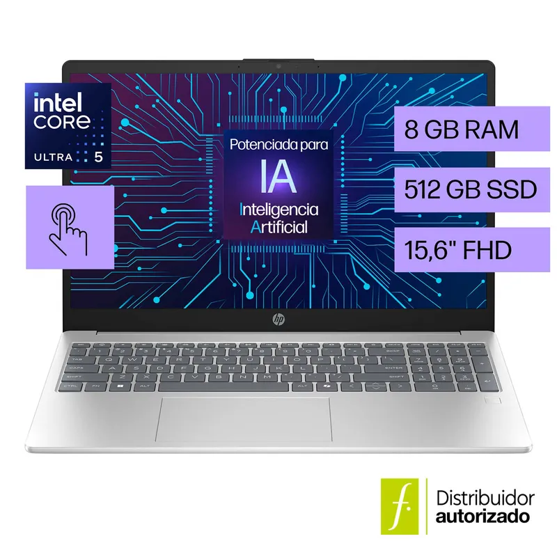 HP - Hp Laptop 15-Fd1254La, 15.6", Touch Screen, Intel® Core¿ Ultra 5, 8Gb Ram, 512Gb Ssd, Fhd, Natural Noise cancellinglver, Windows 11 Home.