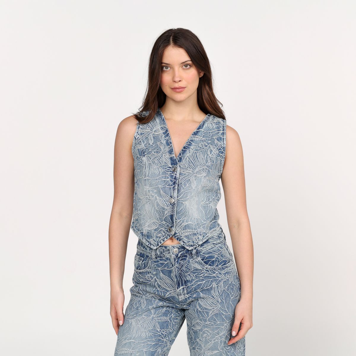 BASEMENT - Chaleco Mujer con Bordado Slim de Algodón Basement