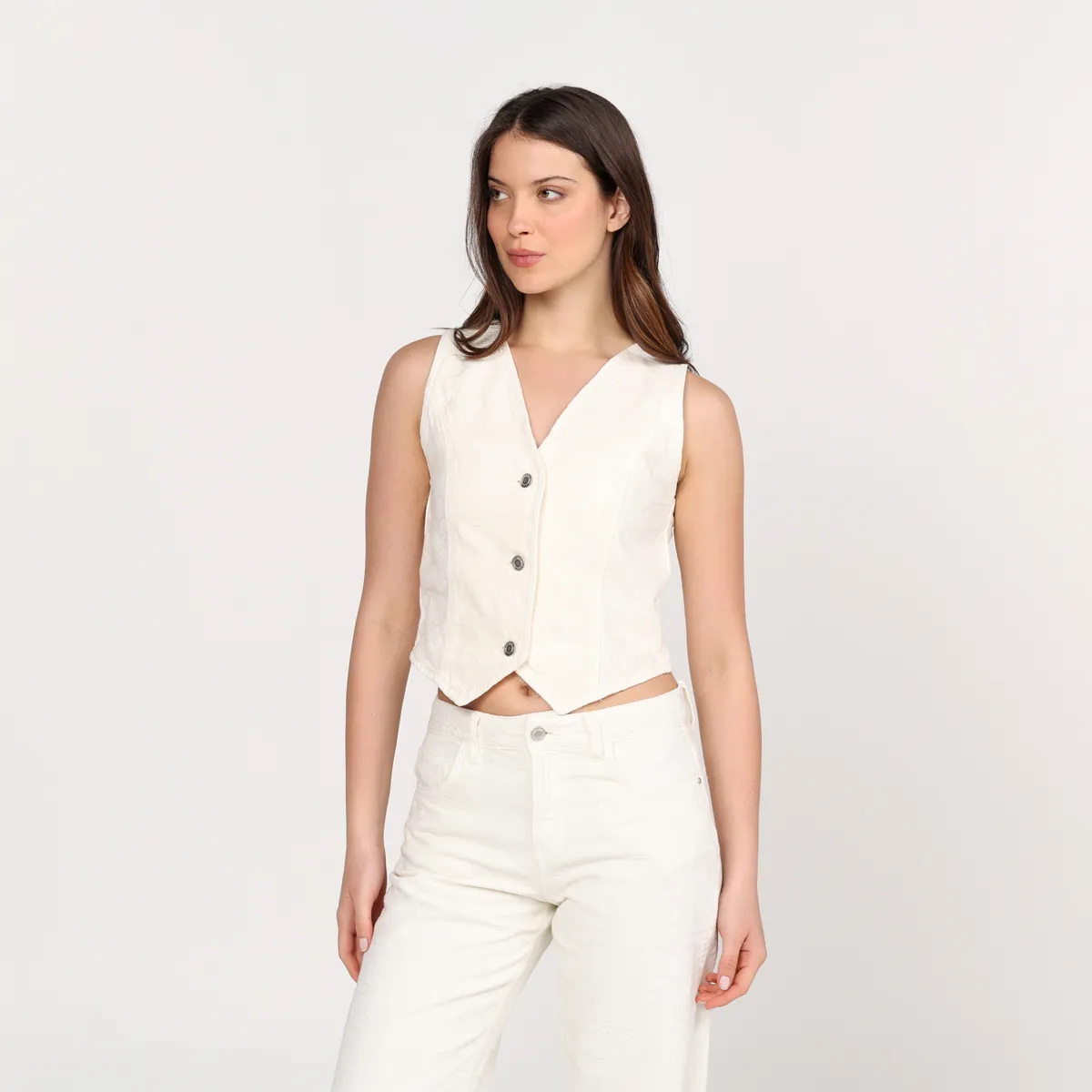 BASEMENT - Chaleco Mujer con Bordado Slim de Algodón Basement