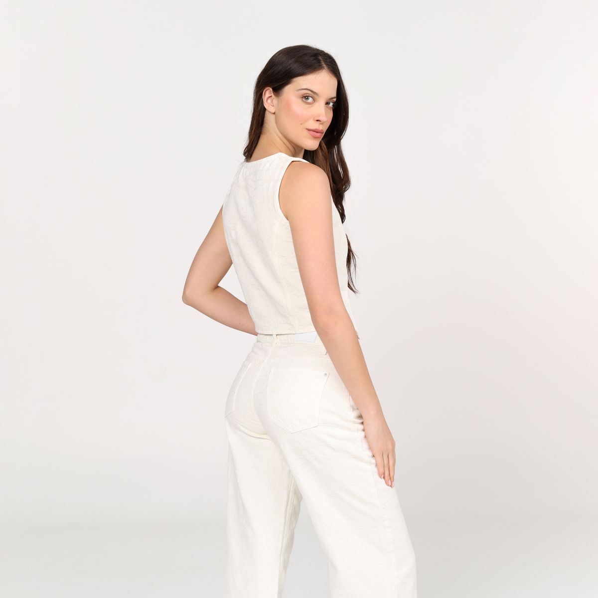 BASEMENT - Chaleco Mujer con Bordado Slim de Algodón Basement