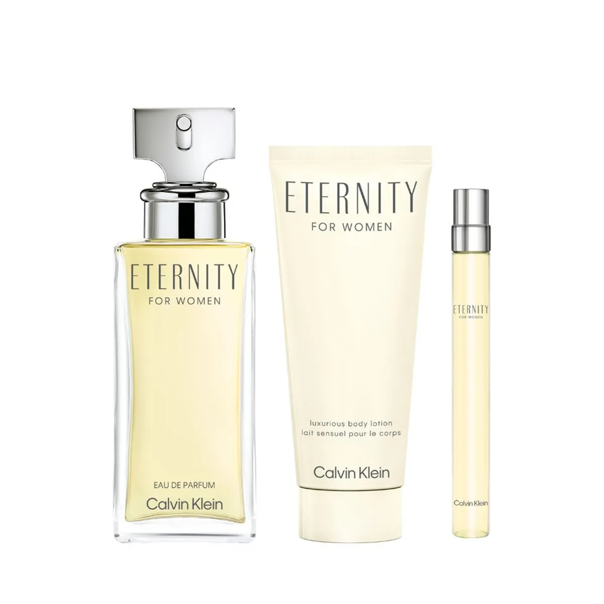 CALVIN KLEIN - Set de Perfume Mujer Calvin Klein Eternity Eau parfum for Women 100 ml (3.3oz) - Eternity Body Lotion 100 ml (3.3oz) - Eternity Eau parfum for Women 10 ml (0.33oz)