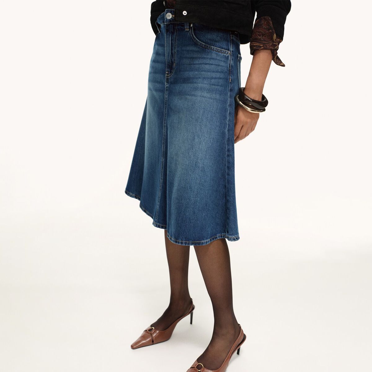 MANGO - Falda Midi Mujer de Algodón Mango