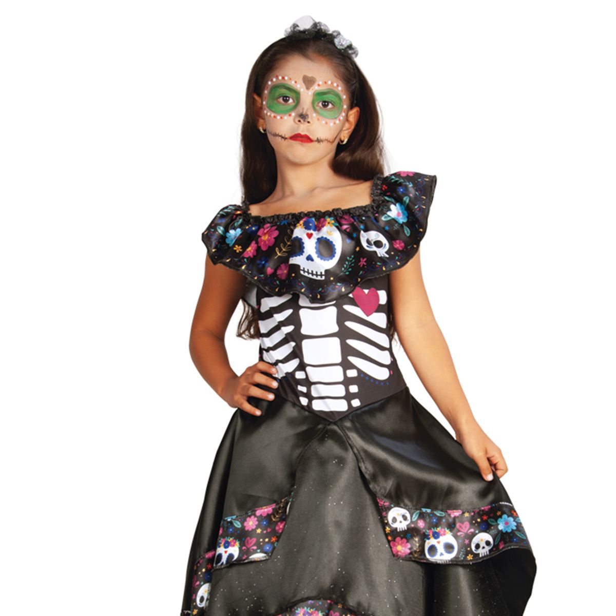 CACHIVACHES - Disfraz para Niña Catrina Fantasía Terror