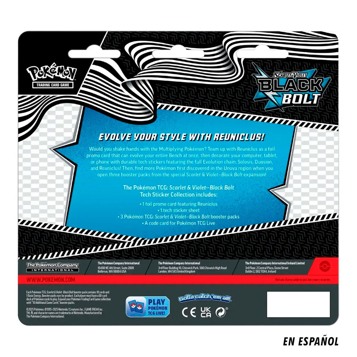 POKEMON - Didáctico Pokemon: Cartas Tech Sticker Collection Black Bolt Español 