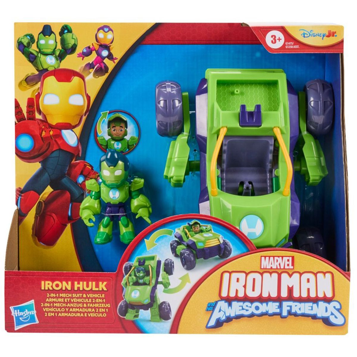 MARVEL - Iron Hulk: Figura de acción vehículo 2 en 1 Ironman y sus asombrosos amigos