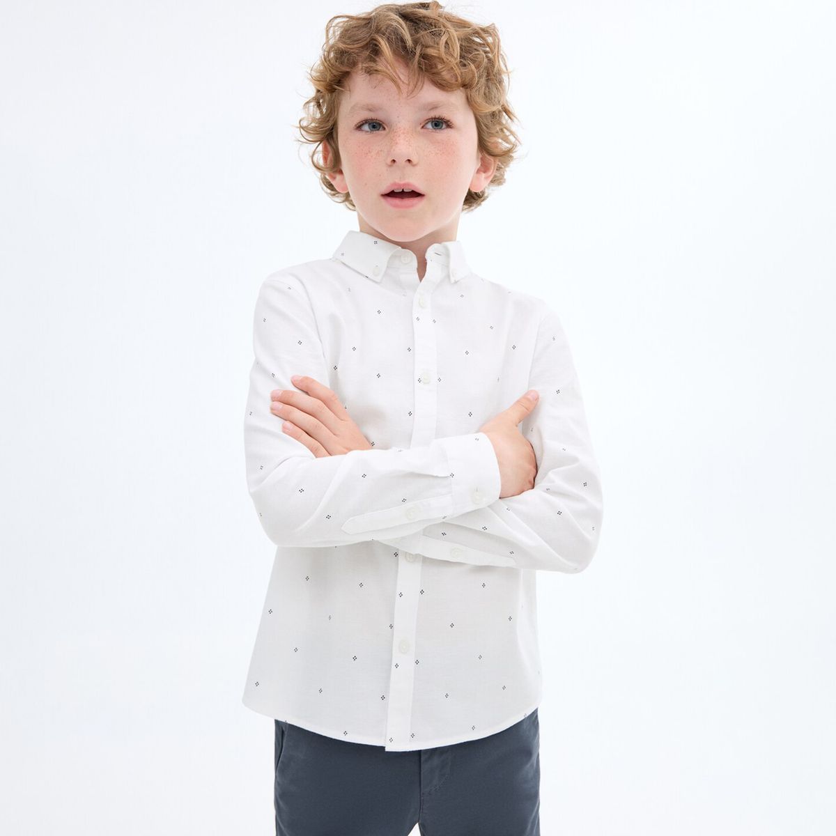 MANGO - Camisa Para Niño con Puntos Manga larga de Algodón MANGO