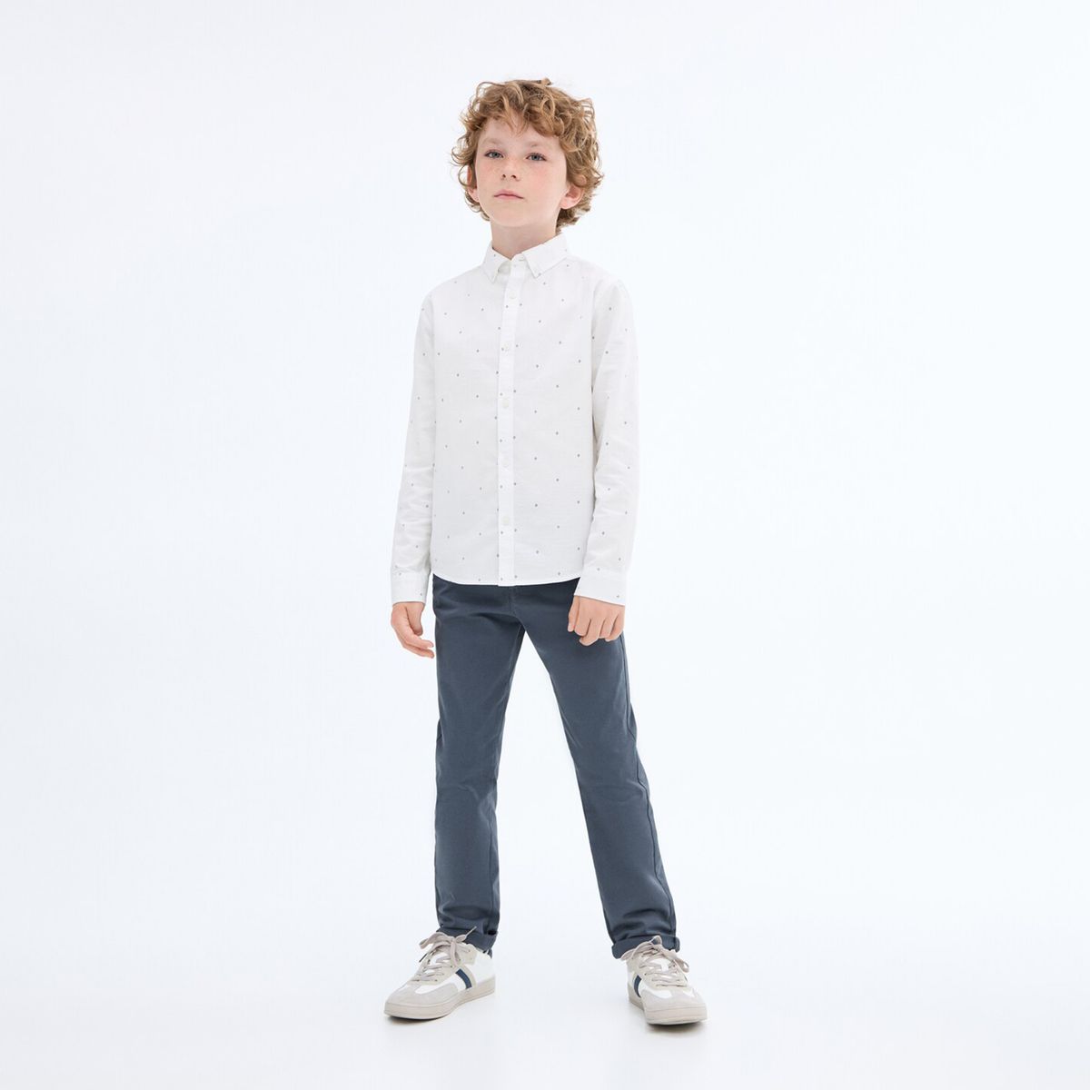 MANGO - Camisa Para Niño con Puntos Manga larga de Algodón MANGO