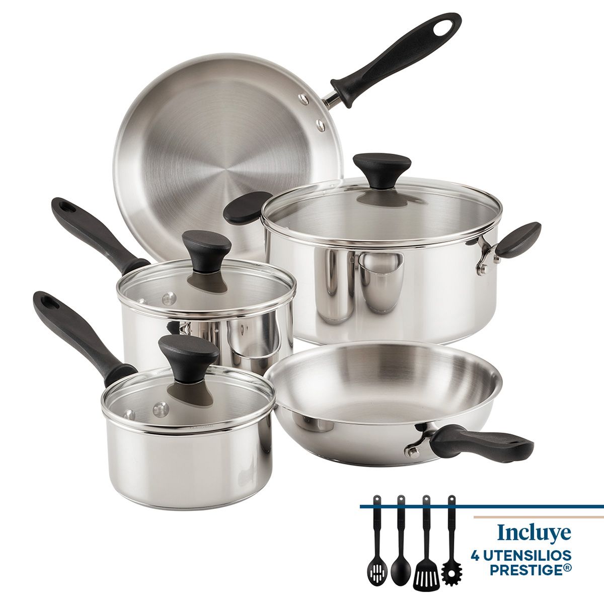 FARBERWARE - Juego de ollas de acero FARBERWARE Acero inoxidable 12 Piezas