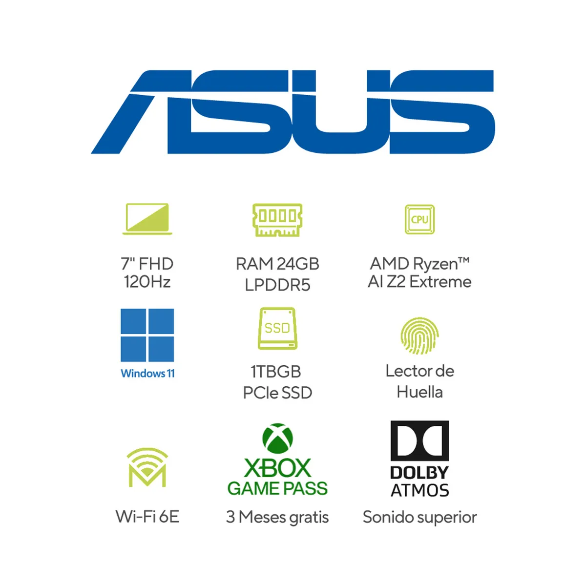 ASUS - Consola Portatil Gamer ROG Ally X  |AMD Ryzen AI Z2 Extreme | 24GB de RAM | 1TB SSD de almacenamiento | Windows 11 | 7 Pulgadas 120Hz | Consola Portátil Gamer 24 GB